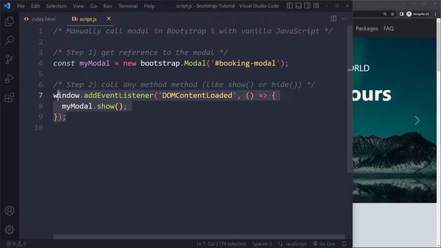 Call modal manually with vanilla JavaScript in Bootstrap 5 смотреть онлайн