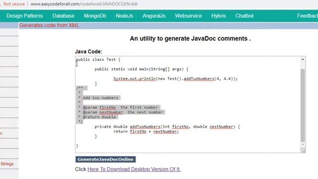 JavaDocCommentGenerator; JavaDoc Comment; Java Doc; Java Doc Comment Online @ www.easycodeforall.co смотреть онлайн