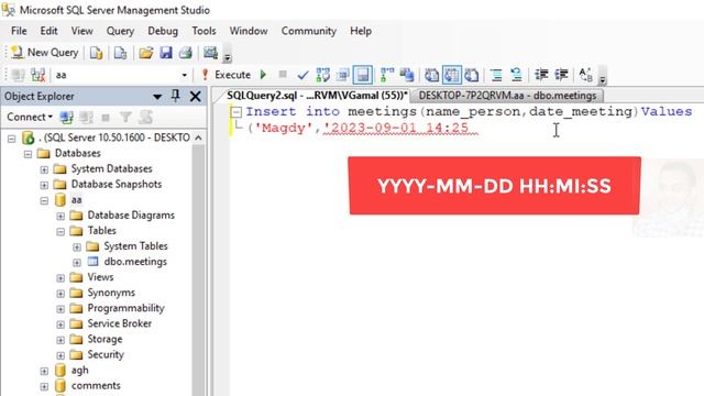 How to create a table containing field datetime and insert data(PM-AM) into it in SQL server смотреть онлайн