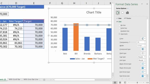 Add Horizontal Target Line to Excel Chart | Dynamically Format Columns | Include Scroll Bar смотреть онлайн