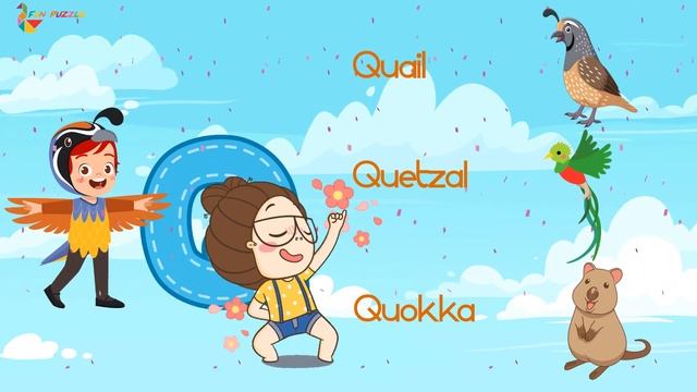 Cute Animal Alphabet :Quetzal, Quail, Quokka, Rabbit, Raccoon, Rhino