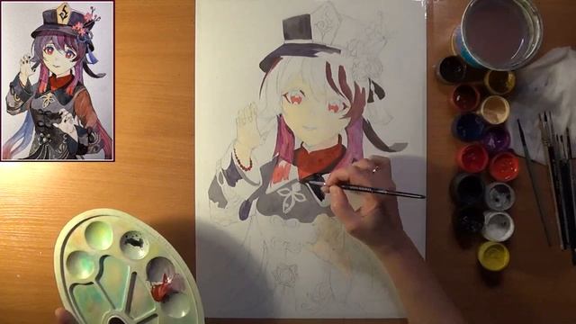 Как нарисовать Ху Тао. Герой игры Геншин импакт- Ху Тао. Гуашь смотреть онлайн