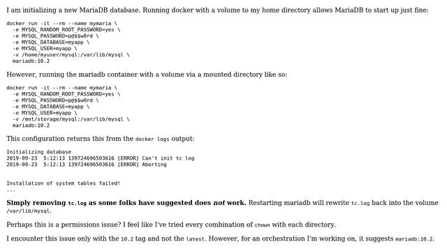 MariaDB docker "Can't init tc log" when using mounted storage смотреть онлайн