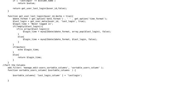 Wordpress: User Last Login Sort Column смотреть онлайн