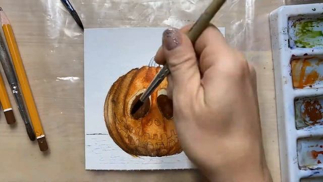 Как нарисовать тыкву на Хэллоуин. Рисуем Хэллоуин. Рисуем тыкву. Акварель. Скетчинг для новичков. смотреть онлайн