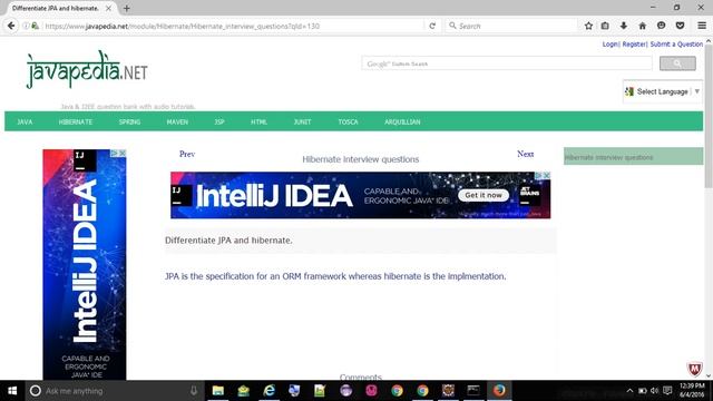 Differentiate JPA and hibernate.
- javapedia.net смотреть онлайн