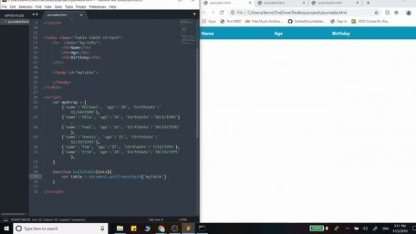 JSON Array to HTML Table  with Javascript