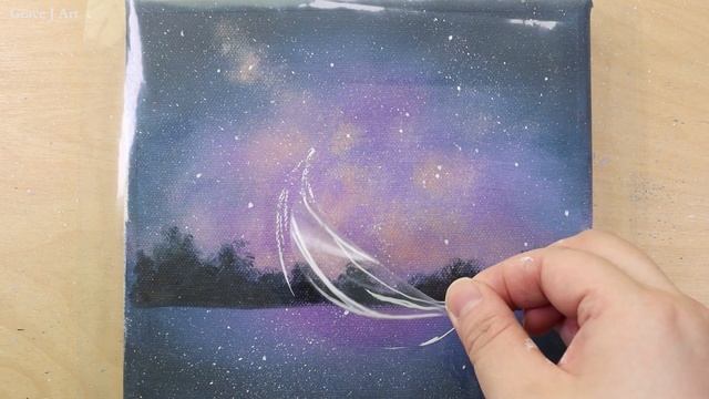 Floating Crescent Moon / Easy Acrylic Painting For Beginners / PaintingTutorial