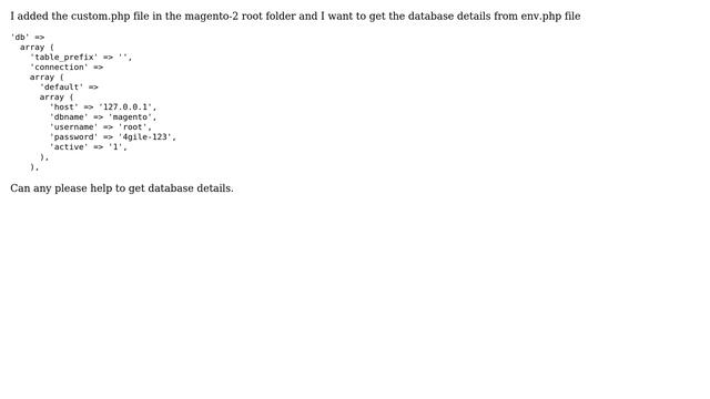 Magento: How to get the Database Details in custom php file Magento 2? смотреть онлайн