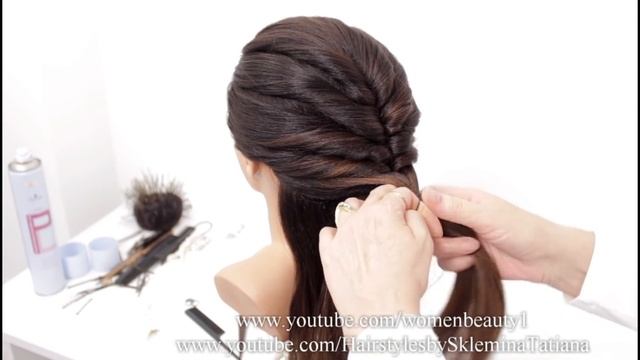 Party hairstyles. Hairstyles for medium&long hair. Low bun. Bridal hairstyle [Hair tutorial] смотреть онлайн
