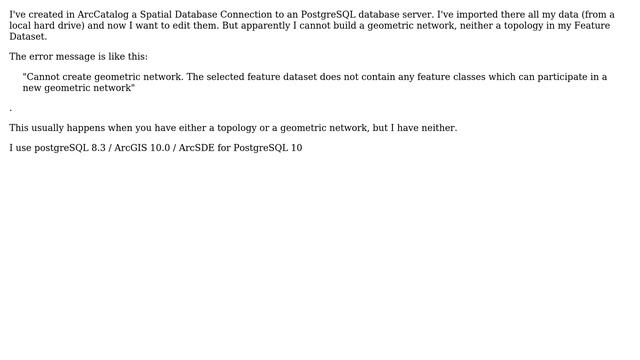 GIS: Unable to create a geometric network in a PostgreSQL Spatial Database Connection смотреть онлайн