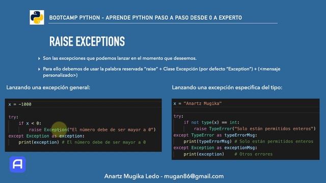 Bootcamp Python 3 - Manejo de Excepciones - Raise Exceptions - Excepciones personalizadas смотреть онлайн