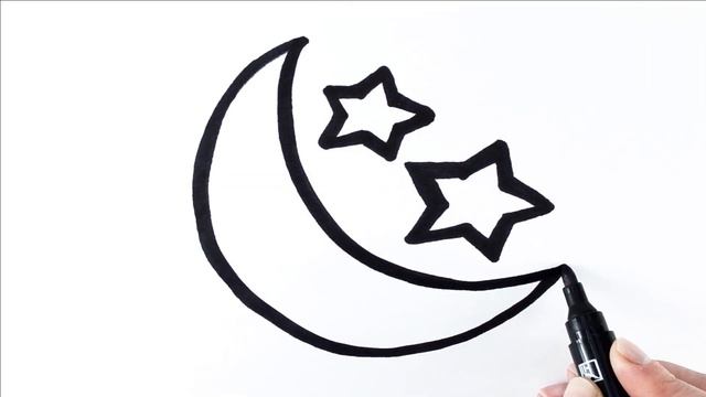 Как нарисовать МЕСЯЦ И ЗВЁЗДЫ / мультик раскраска МЕСЯЦ И ЗВЕЗДА для детей / Раскраски малышам смотреть онлайн