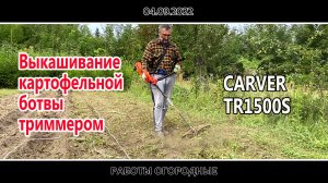 Выкашивание картофельной ботвы триммером...