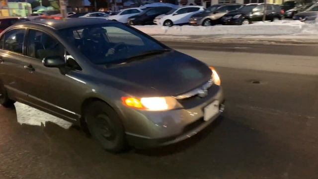 2007 Honda Civic 4 Door Automatic Grey Canadian Winter Nightime Driving DJI Osmo Mobile