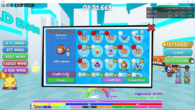Race Clicker BinTheRizz Gifts Me 3 100% Royal Lions Code Entry At The End | Roblox смотреть онлайн