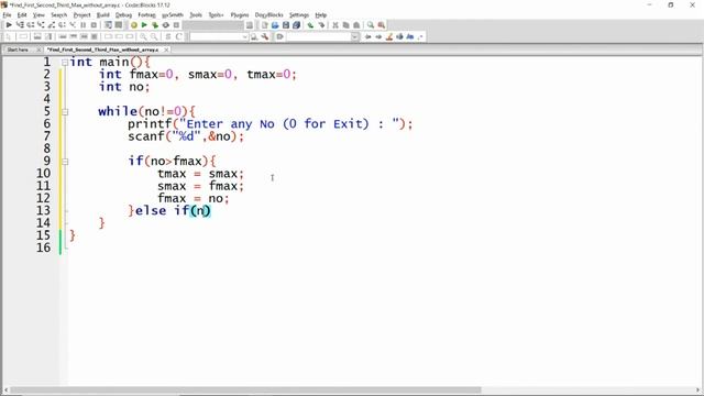 Without using Array : Find First Max, Second Max and Third Max from N Nos in C смотреть онлайн