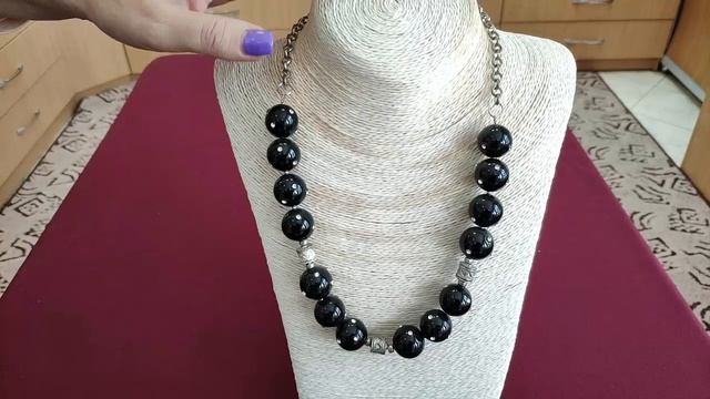 №22/Украшение из натурального камня/Черный Агат/Комплект двойка: колье и серьги/. смотреть онлайн