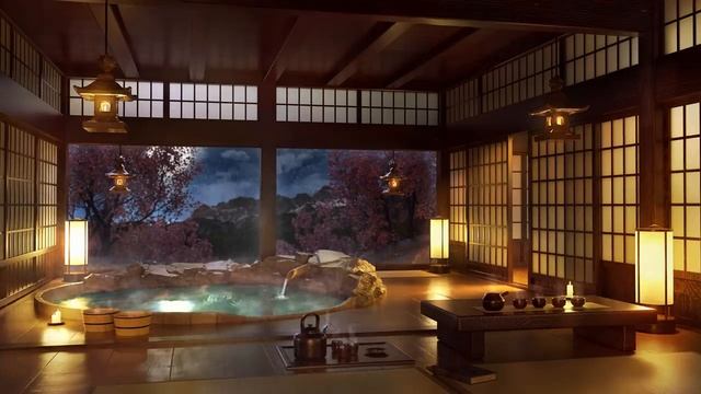 Japanese Onsen - Water Sounds with Piano, Flute and Koto Music for Sleep смотреть онлайн