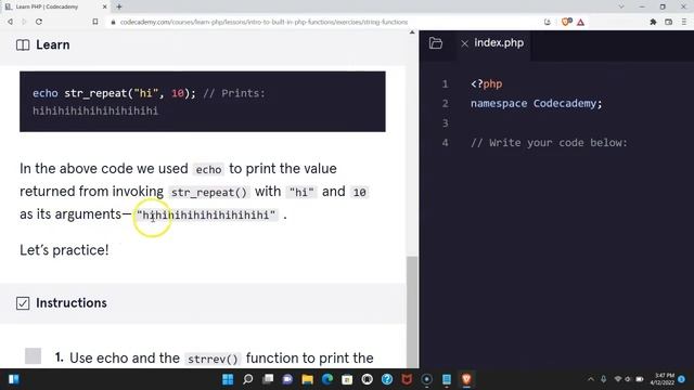 Different Built-In PHP String Functions Explained, Learn PHP Functions for Strings, Codecademy PHP смотреть онлайн