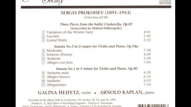 06. Prokofiev - Sonata No. 2 in D major for Violin and Piano, Op. 94a - Andante смотреть онлайн