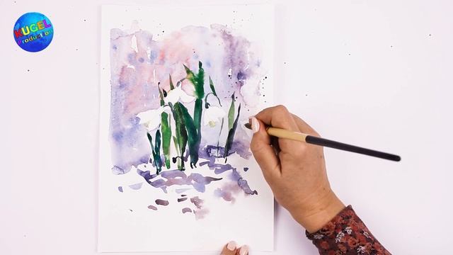 Подснежники акварель | Весна | Рисуем подснежник | Простые рисунки смотреть онлайн