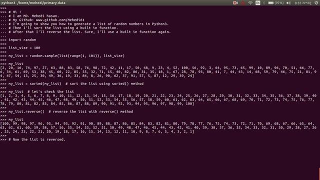 How to generate, sort and reverse a list in python3 смотреть онлайн
