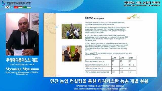 제3회 한·중앙아 친선의 날 "메티버스시대, 농업이 미래다" 타지키스탄 발표자료- Мухамад Муминов смотреть онлайн