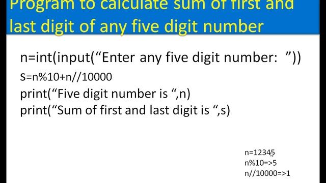 Python program to calculate Sum of First and Last Digit of a five digit number | Ashraf Jamal смотреть онлайн