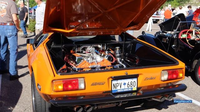 1974 DeTomaso Pantera, Ford Mustang Cobra, & Bull Mastiff! Cars & Coffee Mt Pleasant, SC смотреть онлайн