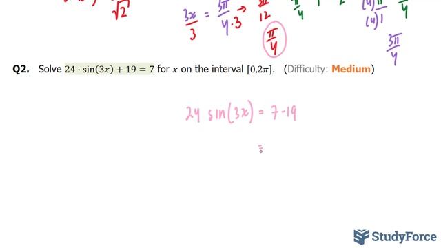 Solve Trigonometric Equations With Sine | √2·sin(3x) - 4 = -3 | Part 2 смотреть онлайн