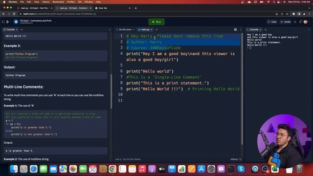 Comments, Escape Sequences & Print Statement | Python Tutorial - Day #5 смотреть онлайн