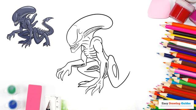 How to Draw a Xenomorph Alien in a Few Easy Steps: Drawing Tutorial for Beginner Artists смотреть онлайн