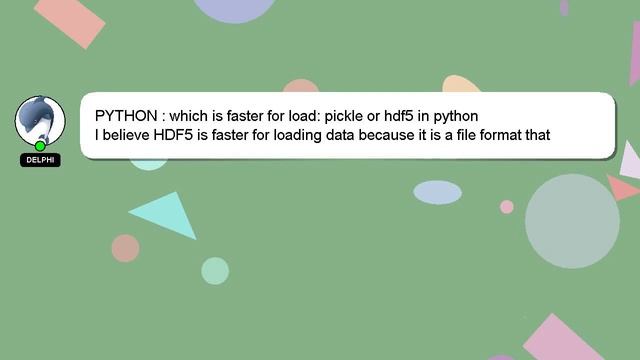 PYTHON : which is faster for load: pickle or hdf5 in python смотреть онлайн