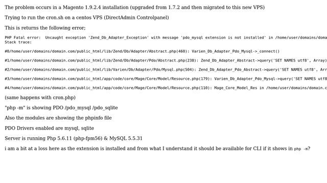 Cron.sh error: PHP Fatal error: Uncaught exception 'Zend_Db_Adapter_Exception' with message... смотреть онлайн