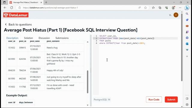 Average Post Hiatus | Facebook SQL Interview Question смотреть онлайн
