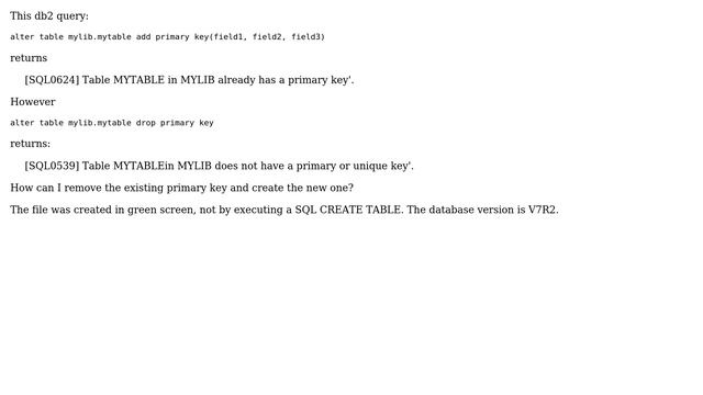 Databases: Cannot drop primary key or add primary key смотреть онлайн