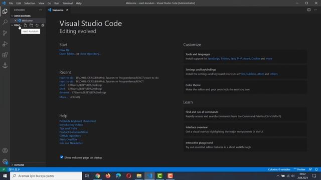 Detaylı Node Js ve React Kurulumu - Visual Studio Code İle React Çalışma Ortamının Oluşturulması! смотреть онлайн
