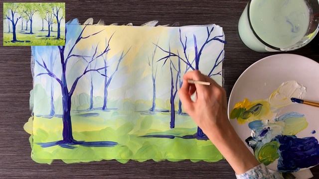 Как нарисовать весенний парк, деревья, птичек, одуванчики? смотреть онлайн