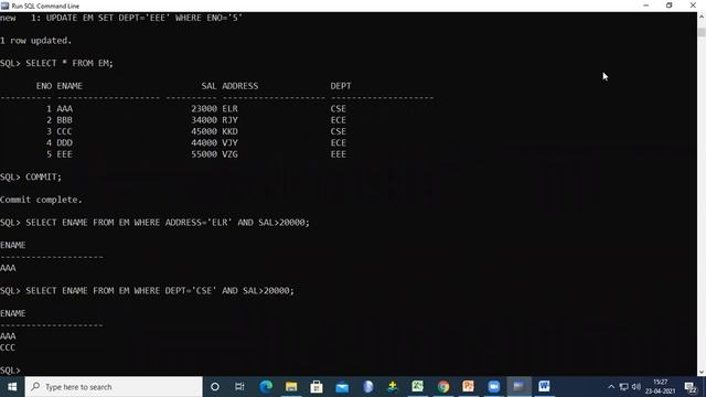DBMS CLASS 14 ON 23 04 21 SQL OPERATORS смотреть онлайн