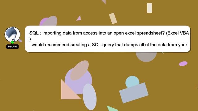 SQL : Importing data from access into an open excel spreadsheet? (Excel VBA) смотреть онлайн