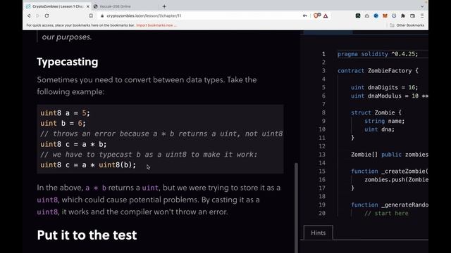 Solidity with Crypto Zombie lesson 1 #11 Keccak256 and Typecasting смотреть онлайн