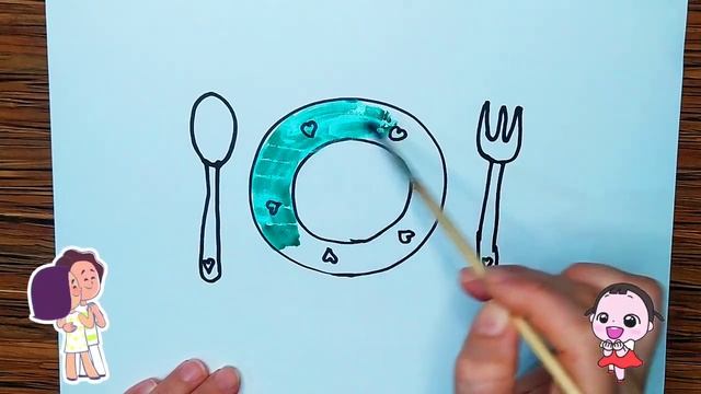 Как нарисовать Столовые Приборы / раскраска Посуда для детей / Учим цвета смотреть онлайн