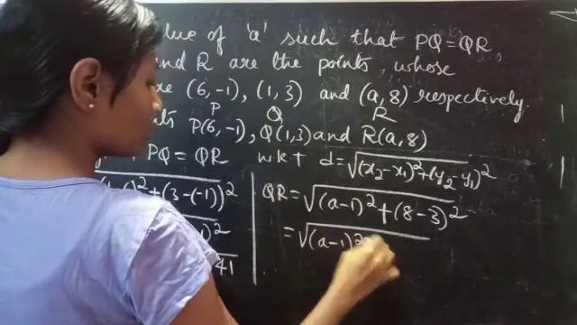 Findthevalueof'a'suchthat PQ=QRwhereP,Q,&Rarethepointswhose coordinatesare(6,-1),(1,3)&(a,8).|L108 смотреть онлайн
