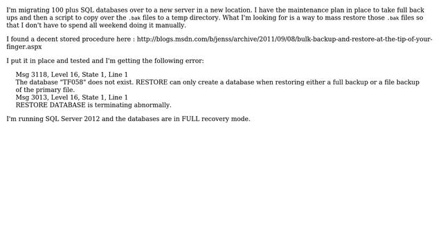 Databases: Can I use a script to restore multiple SQL databases from .bak files? смотреть онлайн