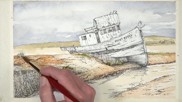 Line and Wash - PEN AND INK and WATERCOLOR - Old Boat смотреть онлайн