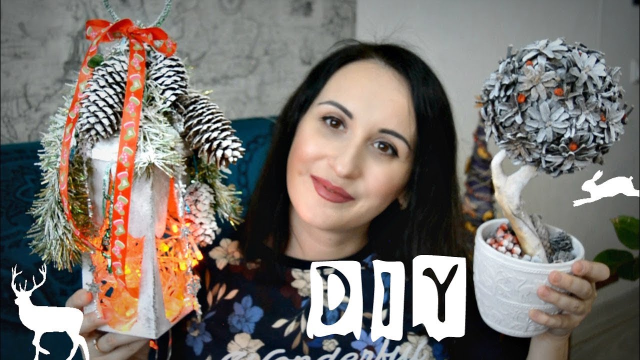 DIY. Новогодний декор из шишек. Идеи для дома. Поделка в школу (садик). Оформление подарков. смотреть онлайн