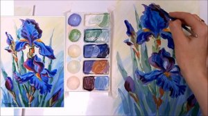 КАК НАРИСОВАТЬ ИРИСЫ. РИСУЕМ ЦВЕТУЩИЕ ИРИСЫ. ЦВЕТЫ ИРИСЫ ГУАШЬЮ. УРОКИ РИСОВАНИЯ.