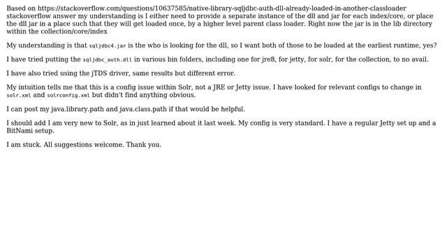 Solr: Using multiple SQL server data sources results in error: "...sqljdbc_auth.dll already... смотреть онлайн
