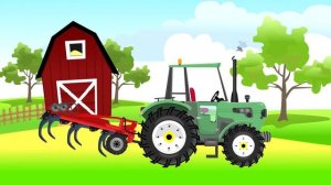 The Tractor Drawing | Colors & Shapes | Videos for kids and babies - Green Cartoon Tractors for Kid